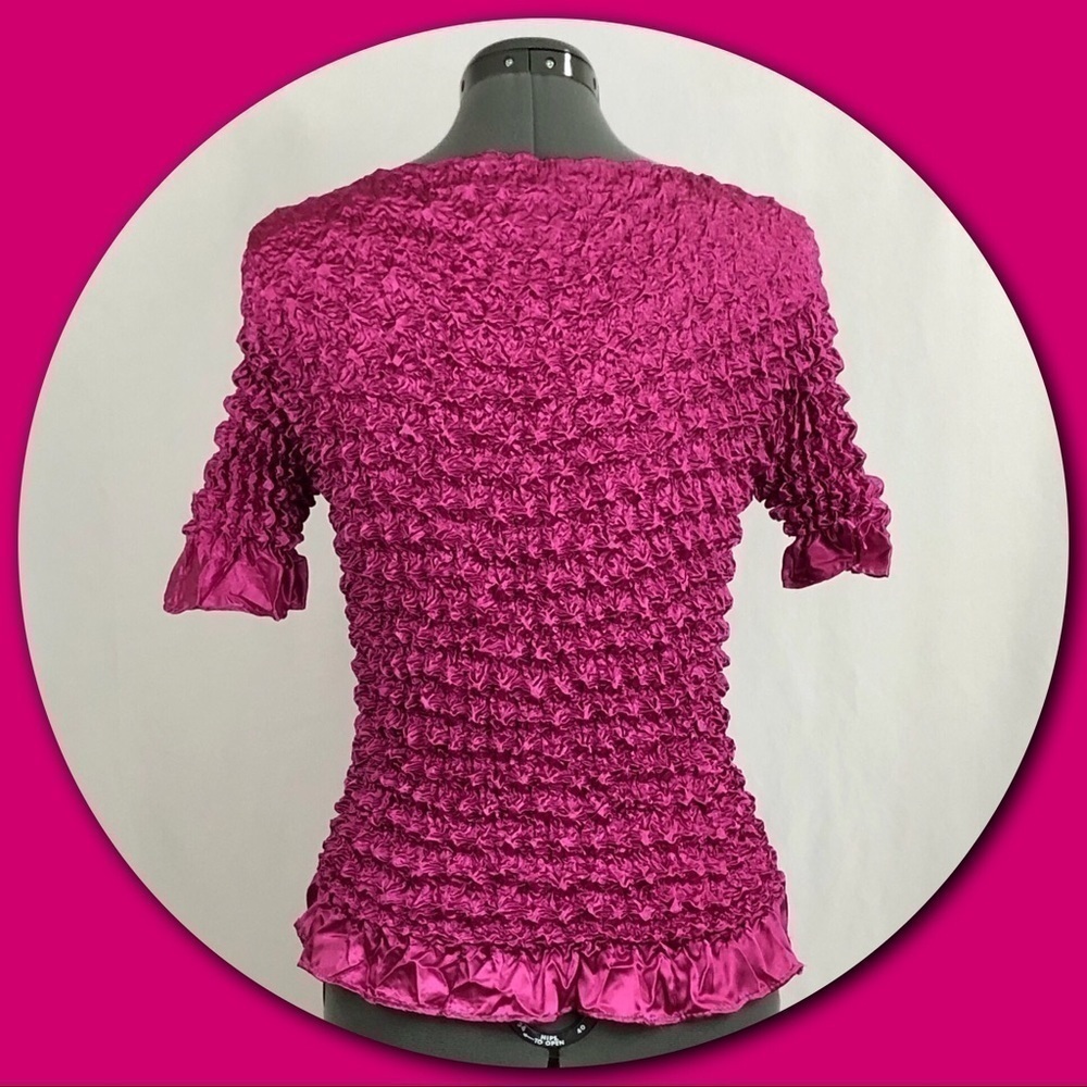𝅺F*C Unique Sexy Bright Barbie Pink Popcorn Blouse Size OS - Picture 5 of 8